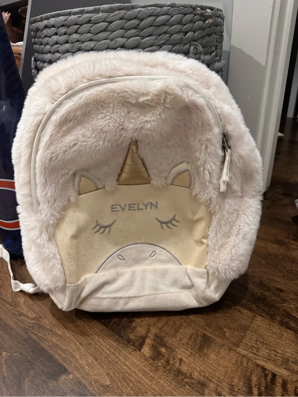 Pottery Barn Cream Plush Unicorn Kids Backpack - Evelyn